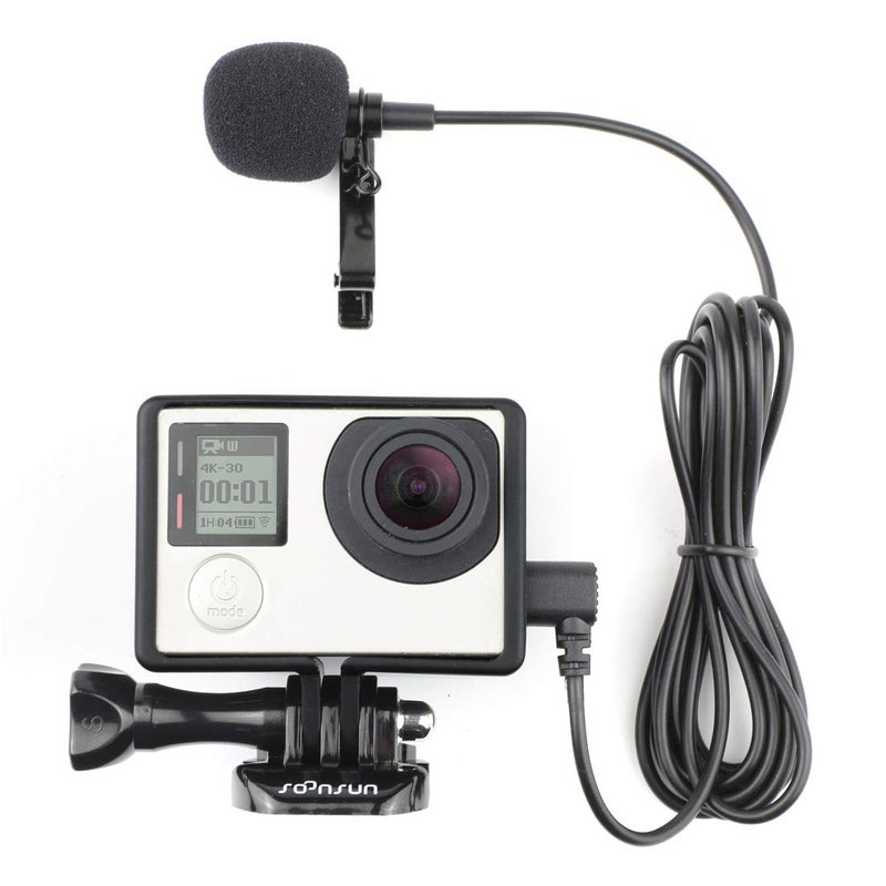 SOONSUN Frame Mount Housing Case with External Lavalier Lapel Clip-on Microphone for GoPro Hero 3, Hero3+, Hero 4 Black White Silver Action Cameras - Image 1